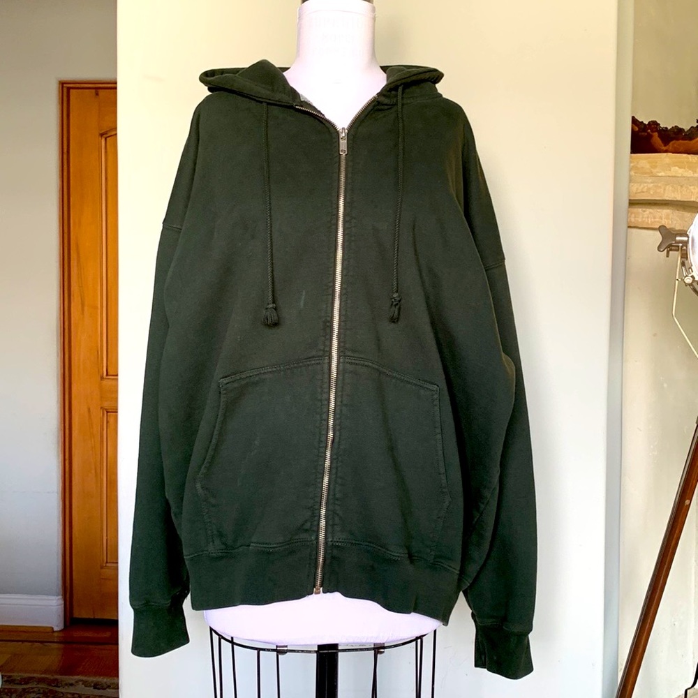 Brandy Melville Forest Green Christy Zip-Up Hoodie (Oversized)